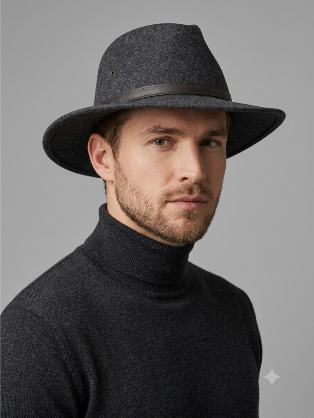 Charcoal Gray Crushable Wool Brimmed Fedora Hat - Large